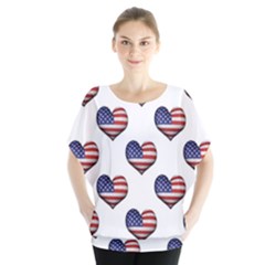 Usa Grunge Heart Shaped Flag Pattern Blouse