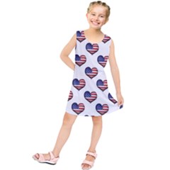 Usa Grunge Heart Shaped Flag Pattern Kids  Tunic Dress by dflcprintsclothing