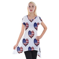 Usa Grunge Heart Shaped Flag Pattern Short Sleeve Side Drop Tunic