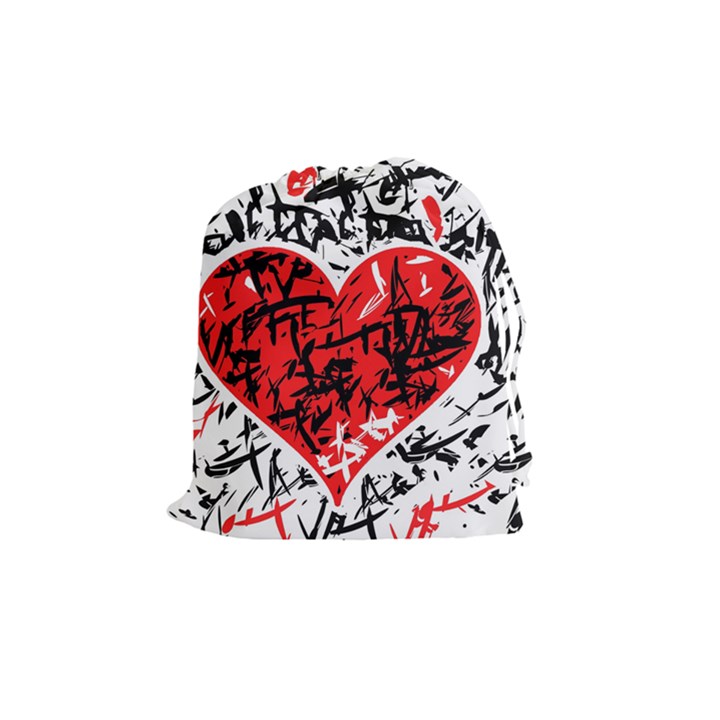 Red hart - graffiti style Drawstring Pouches (Medium) 