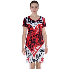 Red Hart - Graffiti Style Short Sleeve Nightdress