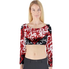 Red Graffiti Style Hart  Long Sleeve Crop Top by Valentinaart