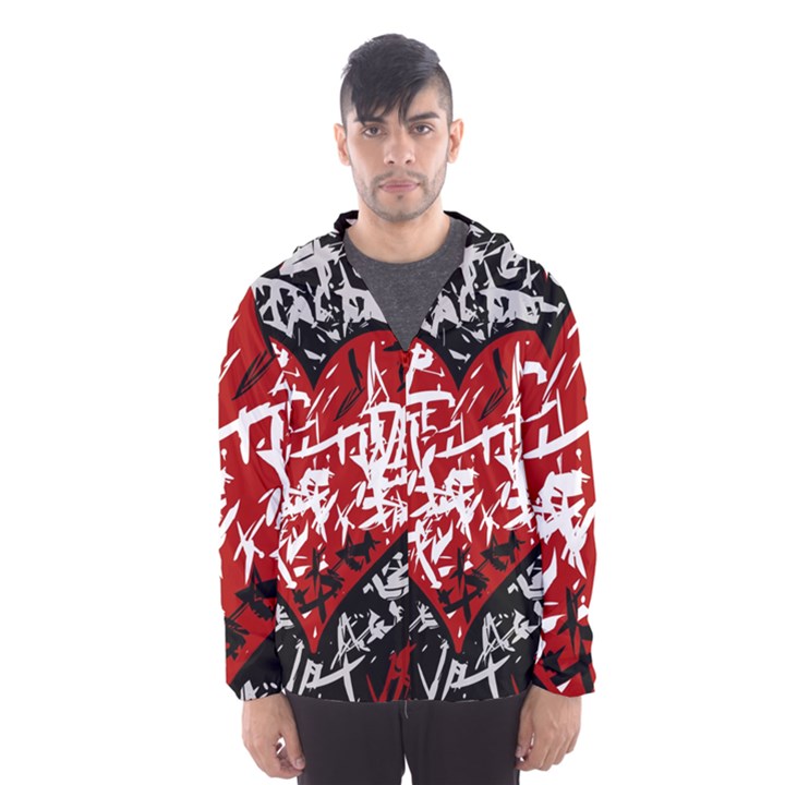 Red graffiti style hart  Hooded Wind Breaker (Men)