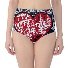 Red Graffiti Style Hart  High-waist Bikini Bottoms by Valentinaart