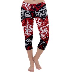 Red Graffiti Style Hart  Capri Yoga Leggings by Valentinaart