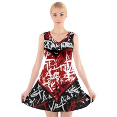 Red Graffiti Style Hart  V-neck Sleeveless Skater Dress