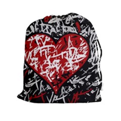 Red Graffiti Style Hart  Drawstring Pouches (xxl) by Valentinaart