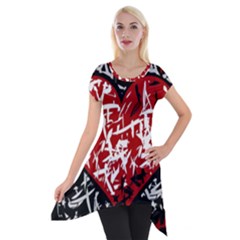 Red Graffiti Style Hart  Short Sleeve Side Drop Tunic by Valentinaart