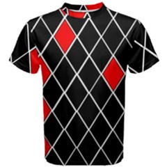 Elegant Black And White Red Diamonds Pattern Men s Cotton Tee