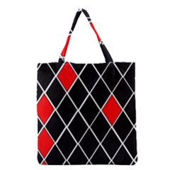 Elegant Black And White Red Diamonds Pattern Grocery Tote Bag