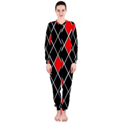 Elegant Black And White Red Diamonds Pattern Onepiece Jumpsuit (ladies) 