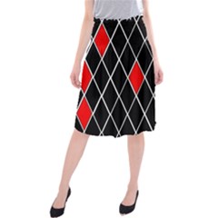 Elegant Black And White Red Diamonds Pattern Midi Beach Skirt