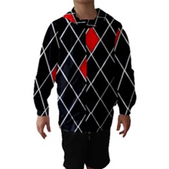 Elegant Black And White Red Diamonds Pattern Hooded Wind Breaker (kids)