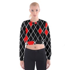 Elegant Black And White Red Diamonds Pattern Women s Cropped Sweatshirt