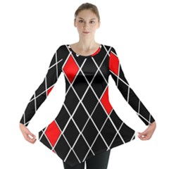 Elegant Black And White Red Diamonds Pattern Long Sleeve Tunic 