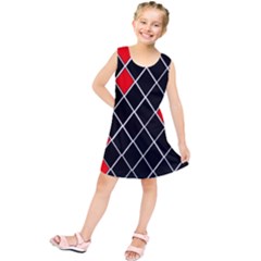 Elegant Black And White Red Diamonds Pattern Kids  Tunic Dress