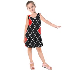 Elegant Black And White Red Diamonds Pattern Kids  Sleeveless Dress