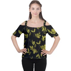 Dark Floral Print Women s Cutout Shoulder Tee