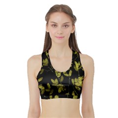 Dark Floral Print Sports Bra With Border