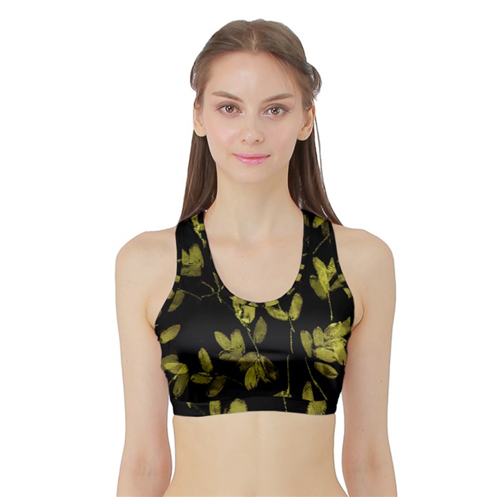 Dark Floral Print Sports Bra with Border