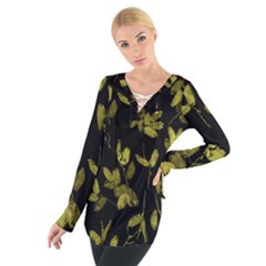 Dark Floral Print Women s Tie Up Tee