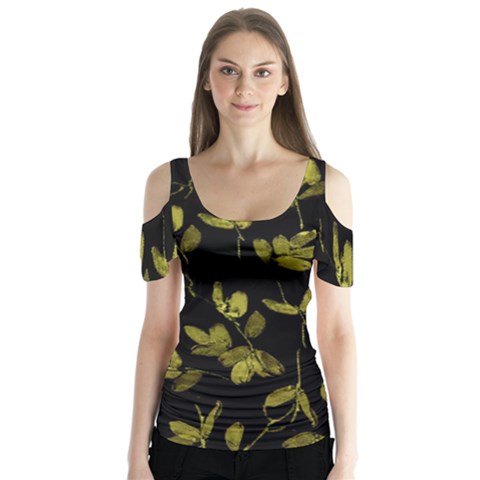 Dark Floral Print Butterfly Sleeve Cutout Tee  by dflcprintsclothing