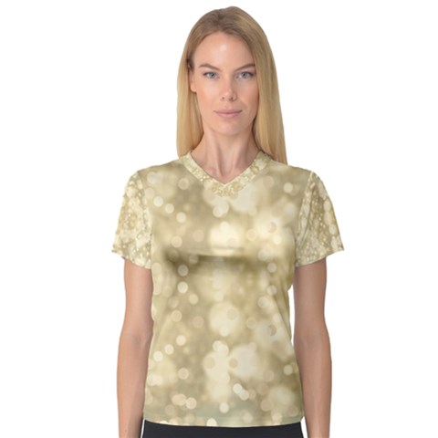 Light Circles, Brown Yellow Color Women s V-neck Sport Mesh Tee by picsaspassion