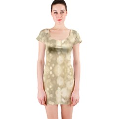 Light Circles, Brown Yellow Color Short Sleeve Bodycon Dress