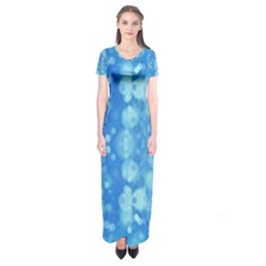 Light Circles, Dark And Light Blue Color Short Sleeve Maxi Dress by picsaspassion