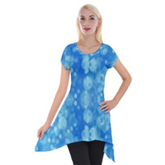 Light Circles, Dark And Light Blue Color Short Sleeve Side Drop Tunic by picsaspassion