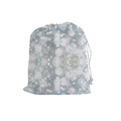 Light Circles, Blue Gray White Colors Drawstring Pouches (large) 