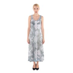 Light Circles, Blue Gray White Colors Sleeveless Maxi Dress