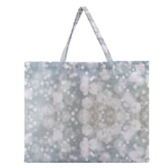 Light Circles, Blue Gray White Colors Zipper Large Tote Bag