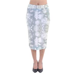 Light Circles, Blue Gray White Colors Velvet Midi Pencil Skirt