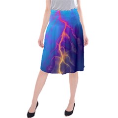 Lightning Colors, Blue Sky, Pink Orange Yellow Midi Beach Skirt