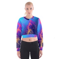 Lightning Colors, Blue Sky, Pink Orange Yellow Women s Cropped Sweatshirt by picsaspassion