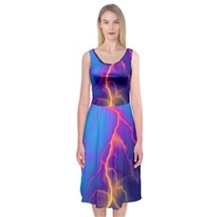 Lightning Colors, Blue Sky, Pink Orange Yellow Midi Sleeveless Dress