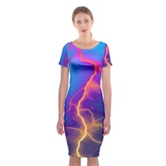 Lightning Colors, Blue Sky, Pink Orange Yellow Classic Short Sleeve Midi Dress