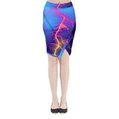 Lightning Colors, Blue Sky, Pink Orange Yellow Midi Wrap Pencil Skirt