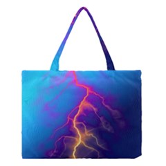 Lightning Colors, Blue Sky, Pink Orange Yellow Medium Tote Bag by picsaspassion