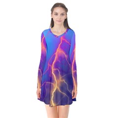 Lightning Colors, Blue Sky, Pink Orange Yellow Flare Dress