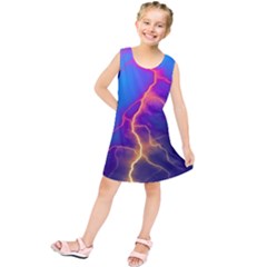 Lightning Colors, Blue Sky, Pink Orange Yellow Kids  Tunic Dress