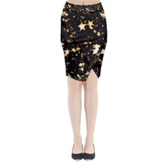 Golden Stars In The Sky Midi Wrap Pencil Skirt