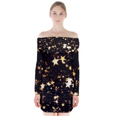 Golden Stars In The Sky Long Sleeve Off Shoulder Dress