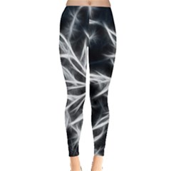 Snowflake In Feather Look, Black And White Leggings  by picsaspassion