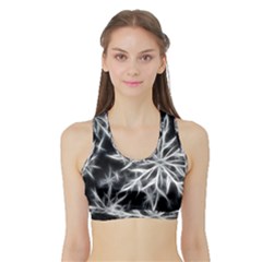 Snowflake In Feather Look, Black And White Sports Bra With Border by picsaspassion