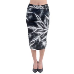 Snowflake In Feather Look, Black And White Midi Pencil Skirt