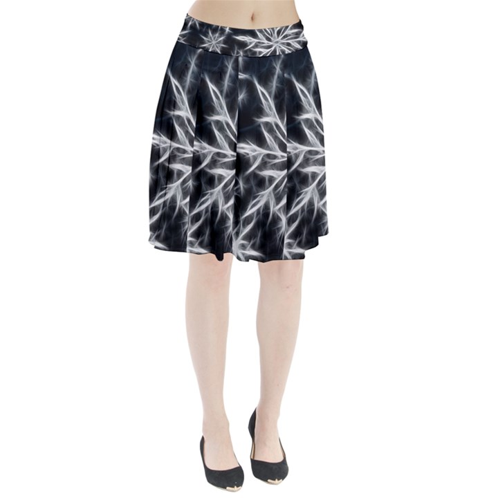 Snowflake in feather look, black and white Pleated Skirt