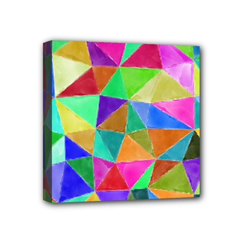 Triangles, Colorful Watercolor Art  Painting Mini Canvas 4  X 4 