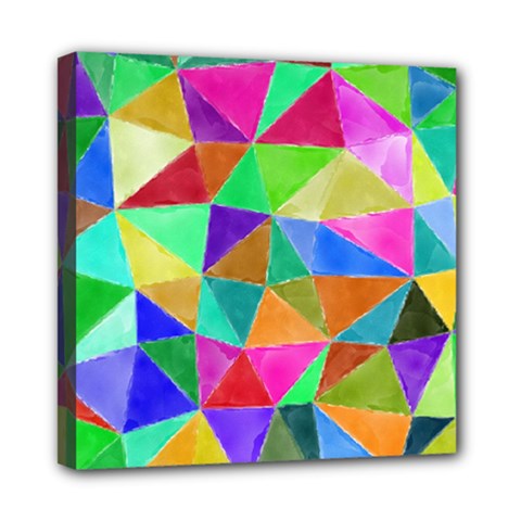 Triangles, Colorful Watercolor Art  Painting Mini Canvas 8  X 8 